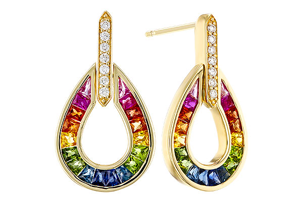 A284-03031: EARRINGS 1.18 MULTI-COLOR SAPP 1.25 TGW